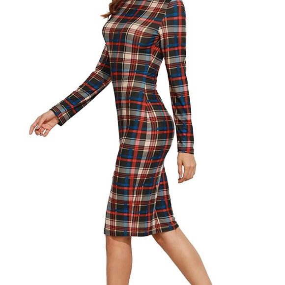Womens Casual Plaid Long Sleeve Elegant Dress (brand new in package) - Picture 2 of 7